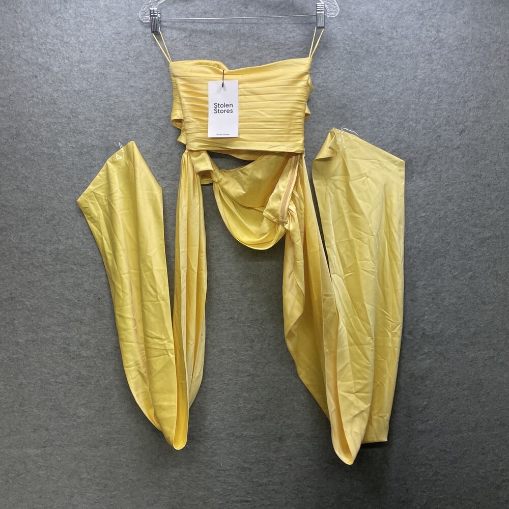 NWT Stolen Studios 3 Carats Bustier Yellow Gold Satin Cut Out Wrap Top XS Drape - Picture 5 of 10